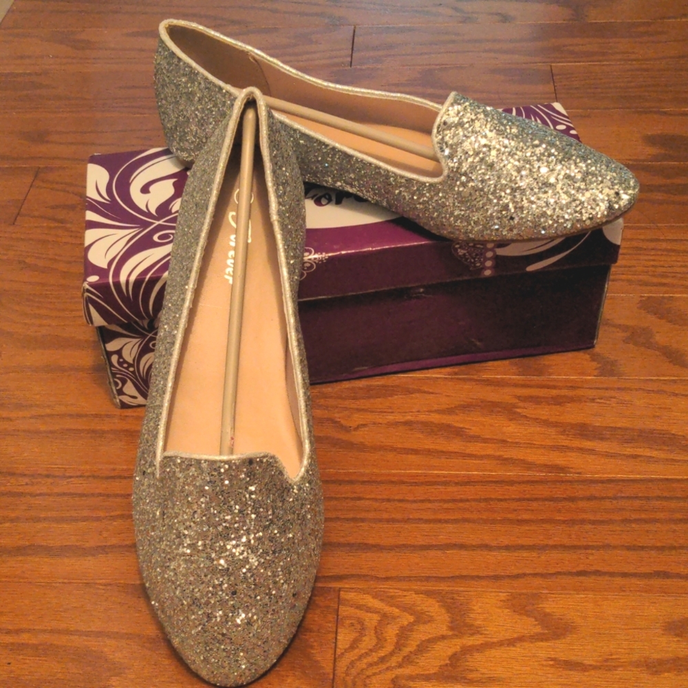 Silver Glitter Loafers Size 10 NEW